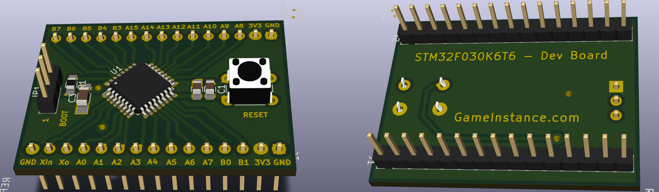 A breadboard friendly development board hosting the less famous STM32F030K6T6.