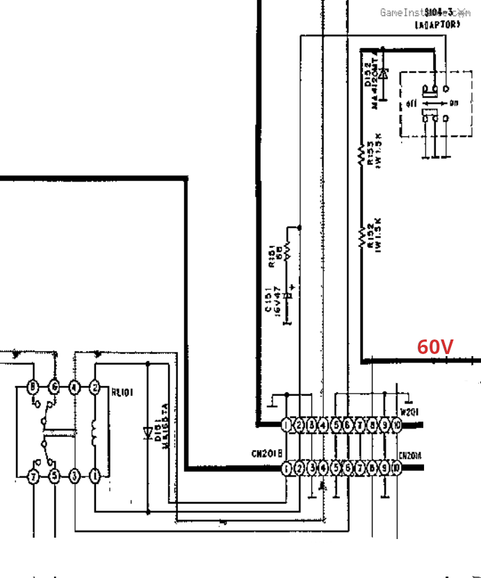 Technics SU-VX920 - ADAPTOR input relay and the front panel switch - schematic