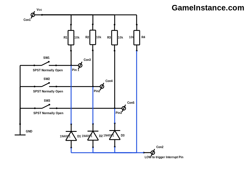 LOW to trigger interrupt - input multiplexing