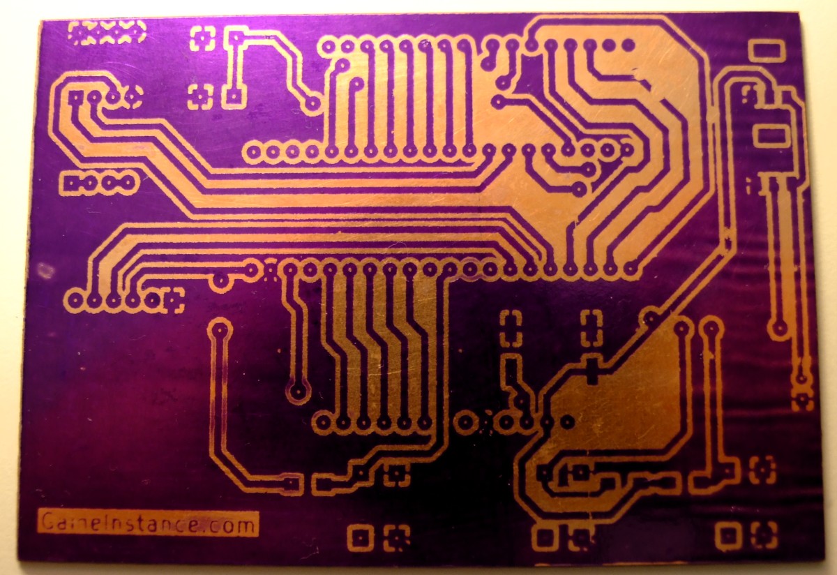 The UV cured positive etch mask. Observable film wavy patterns towards the right-side edge.